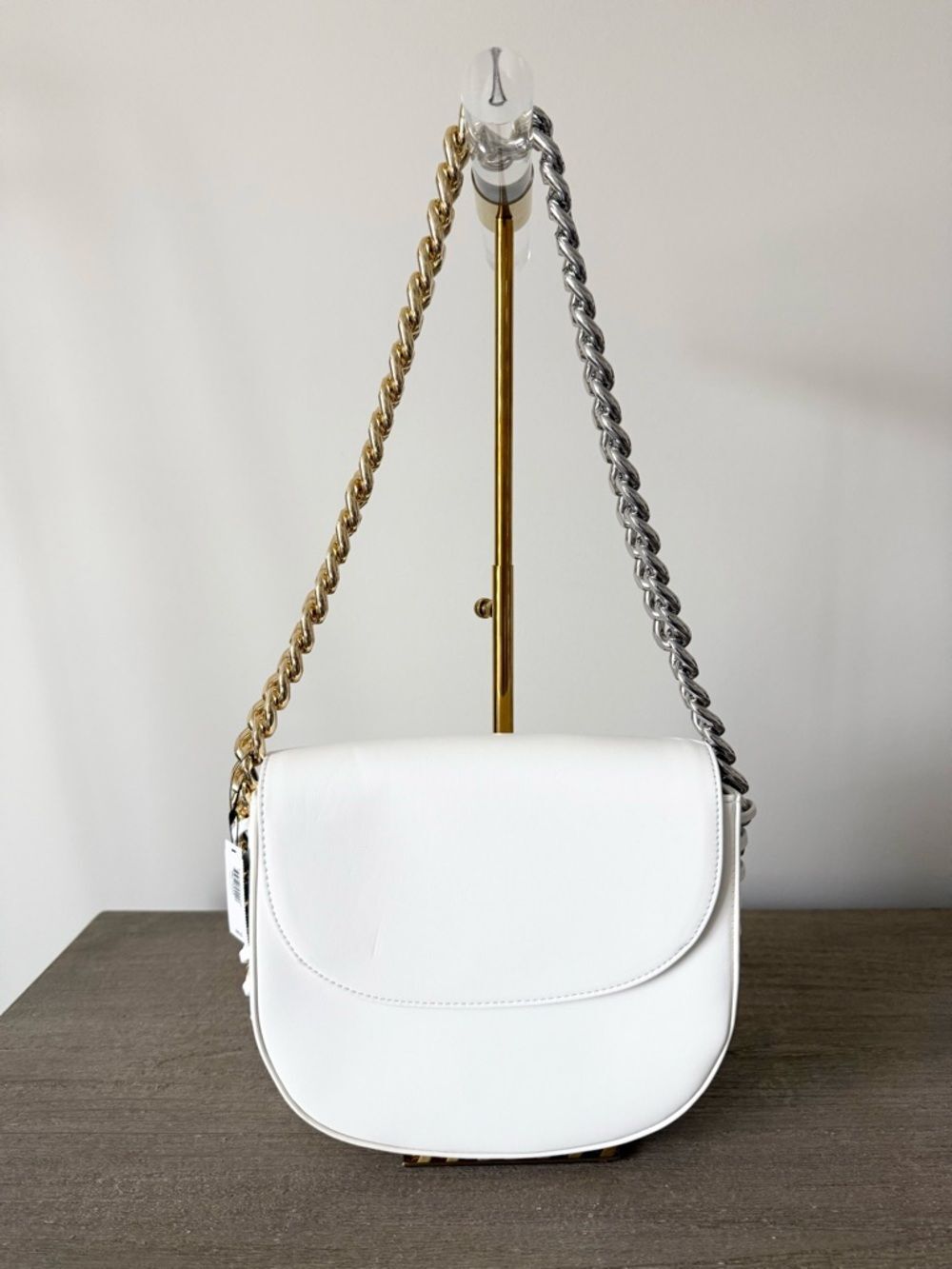 NWT Express White Vegan Leather Shoulder Bag with Two-Tone Chain Strap